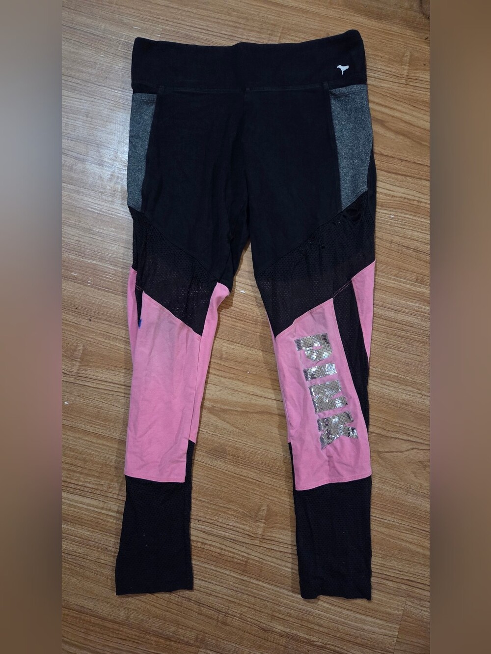 Victorias Secret PINK Bling Mesh Pink/Black Leggings Size Large